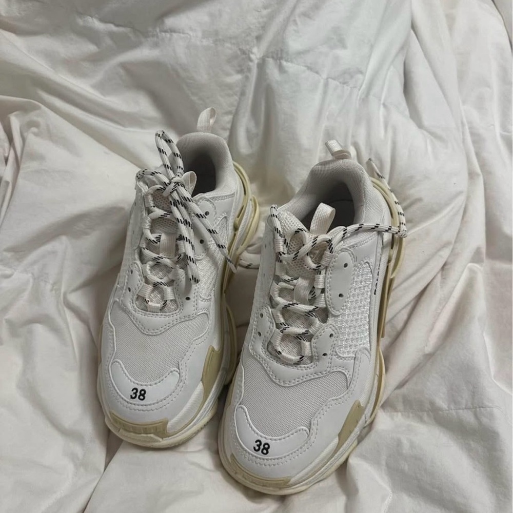 Balenciaga Triple S Women's White Sneakers with Cream Sole Accents